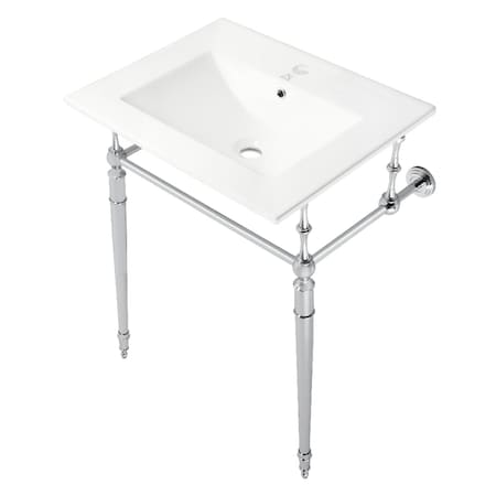 24Inch Console Sink With Brass Legs Single Hole, WhitePolished Chrome